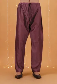 Set Of 2: Grape Chanderi Kurta & Pajama image 5