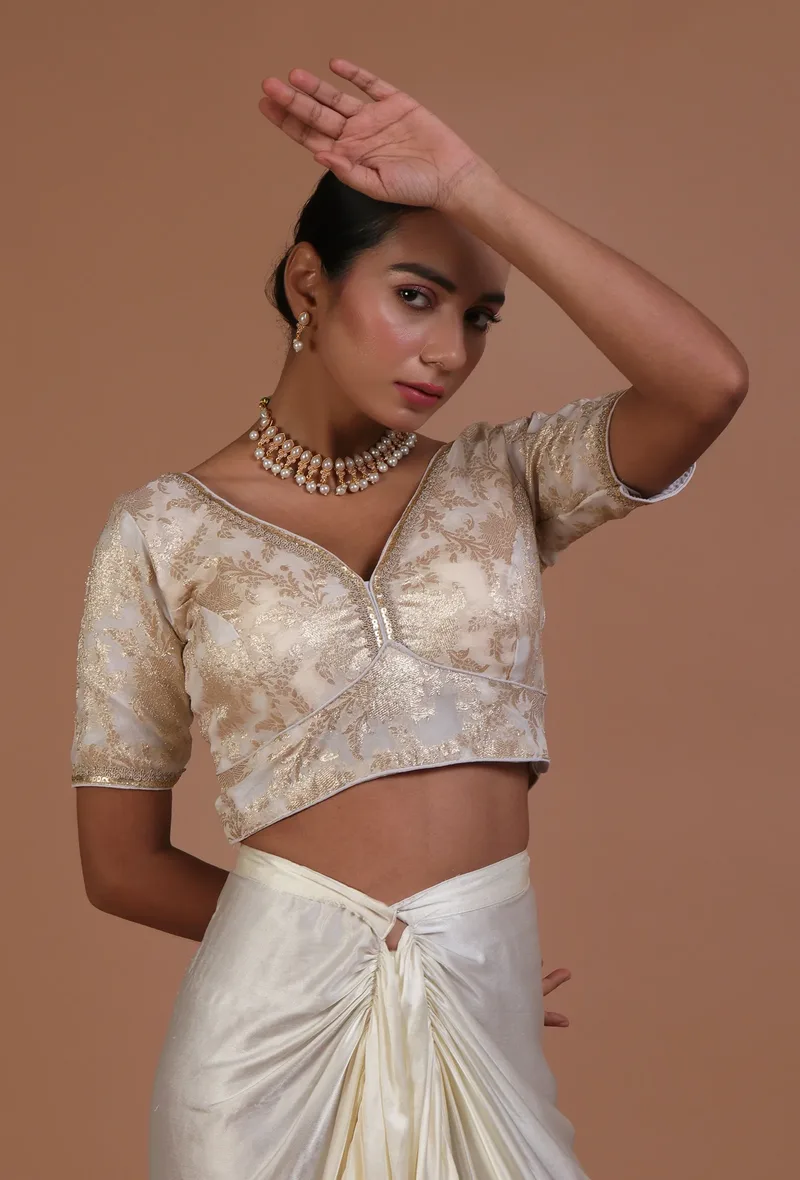 Off White Color Raw Silk Embroidered Blouse