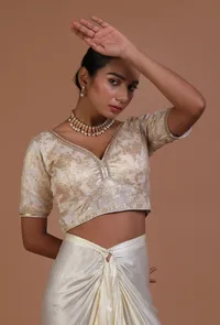 Off White Color Raw Silk Embroidered Blouse image 1