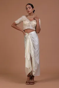 Off White Color Raw Silk Embroidered Blouse image 2