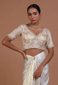 Off White Color Raw Silk Embroidered Blouse image 3