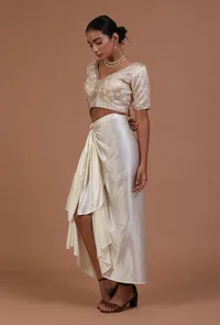 Off White Color Raw Silk Embroidered Blouse image 4