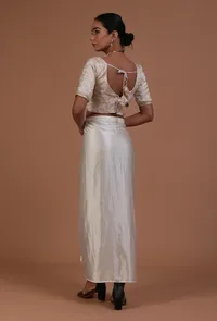 Off White Color Raw Silk Embroidered Blouse image 5