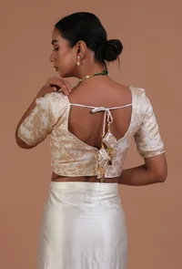 Off White Color Raw Silk Embroidered Blouse image 6