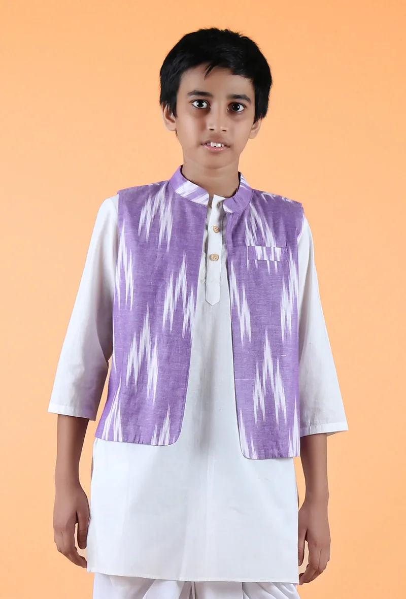 Purple Ikat Cotton Nehru Jacket
