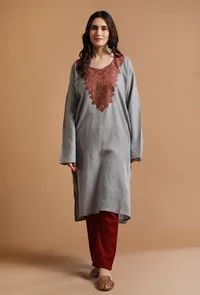 Regent Grey Kashmiri Sozni Embroidery Phiran-Free Size image 1