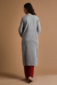 Regent Grey Kashmiri Sozni Embroidery Phiran-Free Size image 4