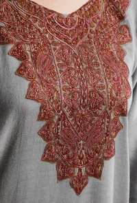 Regent Grey Kashmiri Sozni Embroidery Phiran-Free Size image 5