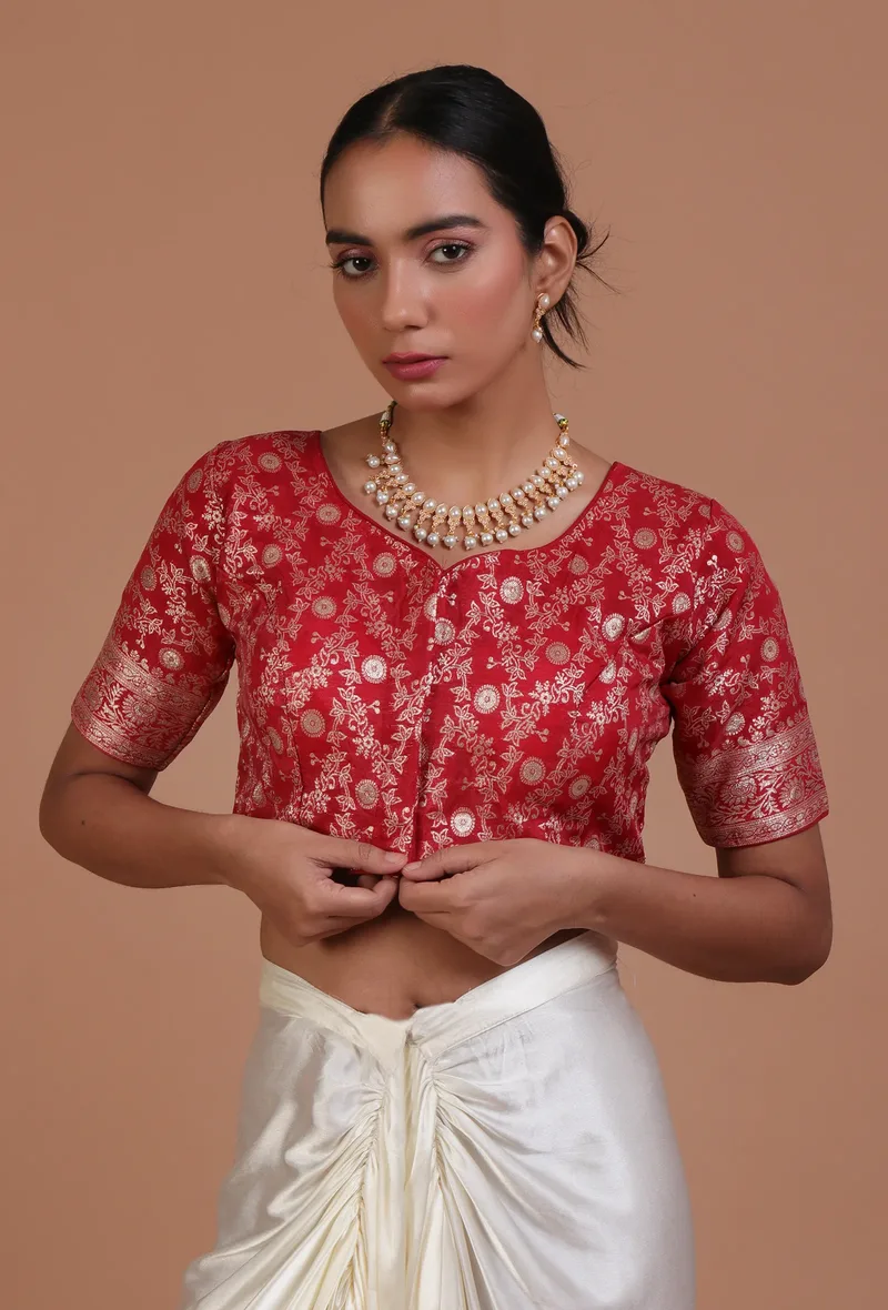 Maroon Color Raw Silk Embroidered Blouse