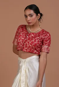 Maroon Color Raw Silk Embroidered Blouse image 4