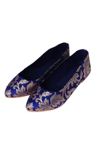 Blue Brocade Pointed Toe Ballerina Flats image 1