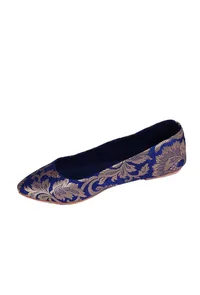 Blue Brocade Pointed Toe Ballerina Flats image 2