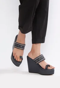 Midnight Blue Kolhapuri Inspired Wedges image 1