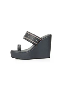 Midnight Blue Kolhapuri Inspired Wedges image 5