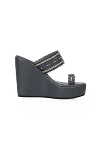 Midnight Blue Kolhapuri Inspired Wedges image 6