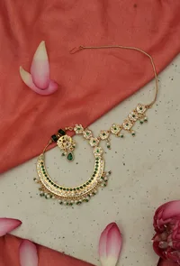 Green Stone Kundan Crescent Nath image 1