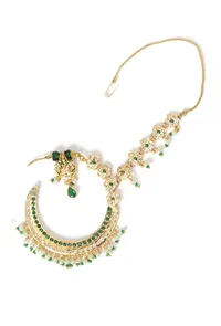 Green Stone Kundan Crescent Nath image 2