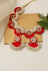 Handcrafted Fabric Flower Shaped Necklace With D-Shaped Earring image 1