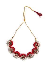 Handcrafted Fabric Flower Shaped Necklace With D-Shaped Earring image 3