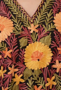 Black Cotton Crush Ari Embroidered Kaftan- Free Size image 5