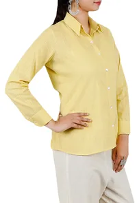 Yellow Button Down Full Sleeves Shirt In Pure Cotton image 3