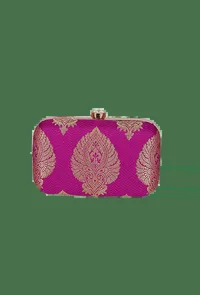 Dark Pink Brocade Box Clutch with Sling (8 X 2 X 4.5) image 2