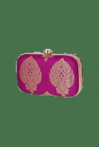 Dark Pink Brocade Box Clutch with Sling (8 X 2 X 4.5) image 3