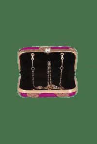 Dark Pink Brocade Box Clutch with Sling (8 X 2 X 4.5) image 4