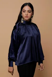 Blue Satin Bishop Sleeves Shirt image 2
