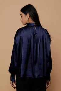 Blue Satin Bishop Sleeves Shirt image 4