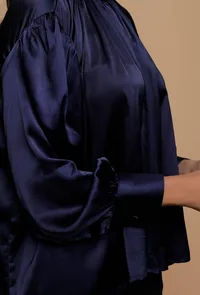 Blue Satin Bishop Sleeves Shirt image 6