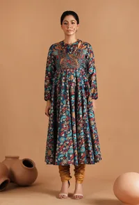 Set Of 3: Farida Allover Kalamkari Argrakha Kurta Set & Sheer Organza Dupatta image 2