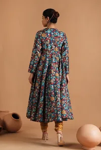 Set Of 3: Farida Allover Kalamkari Argrakha Kurta Set & Sheer Organza Dupatta image 3