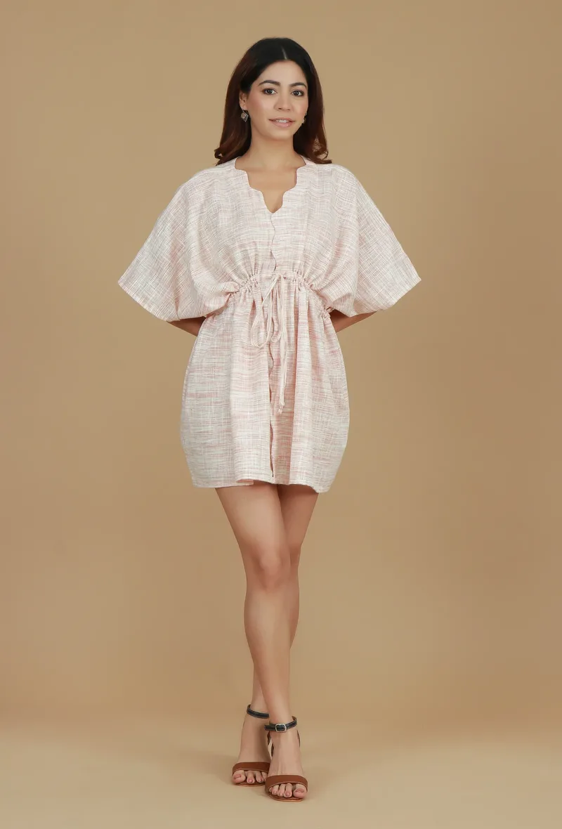Blush Pink Cotton Khadi Short Dress