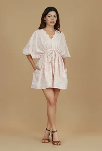 Blush Pink Cotton Khadi Short Dress image 3