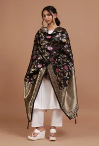 Black Color Semi Silk Dupatta With Zari Weaving image 1