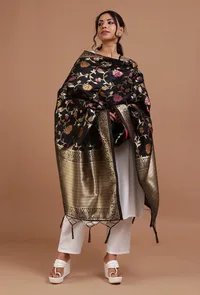 Black Color Semi Silk Dupatta With Zari Weaving image 2