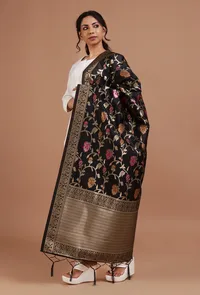 Black Color Semi Silk Dupatta With Zari Weaving image 3