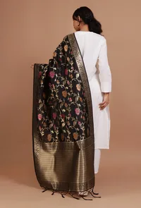 Black Color Semi Silk Dupatta With Zari Weaving image 4
