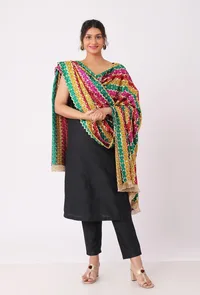 Green allover embriodred phoolkari dupatta image 1