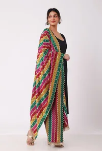 Green allover embriodred phoolkari dupatta image 3