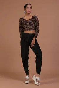 Black Cotton Ajrakh Printed Full Sleeve Blouse image 2