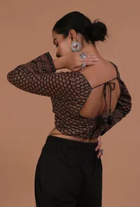 Black Cotton Ajrakh Printed Full Sleeve Blouse image 4