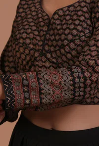 Black Cotton Ajrakh Printed Full Sleeve Blouse image 6