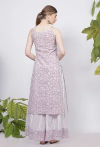 Set of 2: Lilac Floral Hand-Block Printed Cotton Slip with Lilac Stripes Handblock Printed Flared Palazzo image 4