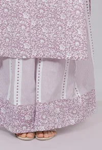 Set of 2: Lilac Floral Hand-Block Printed Cotton Slip with Lilac Stripes Handblock Printed Flared Palazzo image 6