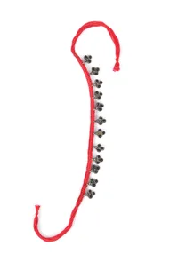 Set Of 2: Mehar Red Thread & Antique Plated Brass Charm Anklets image 3