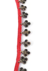 Set Of 2: Mehar Red Thread & Antique Plated Brass Charm Anklets image 4