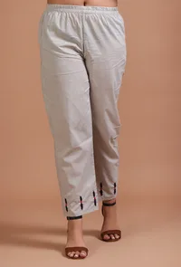 Set Of 2: Light Grey Cotton Solid Plain Kurta & Pant Set image 4