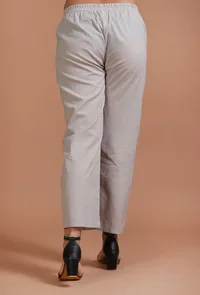 Set Of 2: Light Grey Cotton Solid Plain Kurta & Pant Set image 5